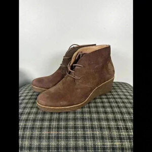 Lucky Brand Women Brown Leather Lace Up Wedge Ankle Boots